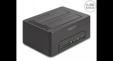 Delock USB Dual Docking Station for 2 x SATA HDD / SSD with Clone Function and Card Reader + additional USB Port