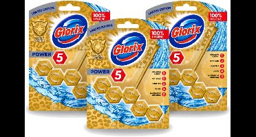 3 x Glorix - Power 5 - Toiletblok - Gold & Fresh - Limited Edition - Langdurige Frisheid - 1 Blok - Bulkverpakking - 3 stuks