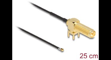 Delock Antenna Cable RP-SMA 90° PCB jack bulkhead to I-PEX Inc., MHF® 4L plug 1.13 25 cm thread length 15 mm