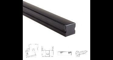 Aluminium ledstrip profiel zwart opbouw 2M - 15 mm hoog - compleet met afdekkap - Led profiel 2 meter - Led profiel zwart