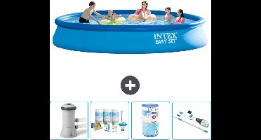 Intex Rond Opblaasbaar Easy Set Zwembad - 457 x 84 cm - Blauw - Inclusief Pomp - Onderhoudspakket - Filter - Stofzuiger - 5-delig