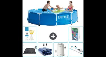 Intex Rond Frame Zwembad - 305 x 76 cm - Blauw - Inclusief Solar Mat - Solarzeil - Zwembadfilterpomp - Stofzuiger - 7-delig