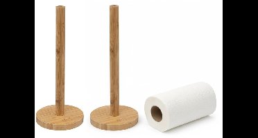 Five keukenrolhouder - 2x - naturel - 12,5 x 32 cm - bamboe hout - Keukenpapier houder - Keukenrol houder