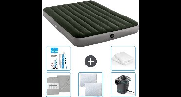 Intex Luchtbed - 2-Persoons - 152 x 203 x 25 cm - Groen - Inclusief Hoeslaken - Kussen - Pomp - Reparatieset en Kussenbeschermer