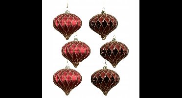 Bordeaux Rode Kerstballen 8 cm, 6 stuks, onbreekbaar, met gouden decoratie