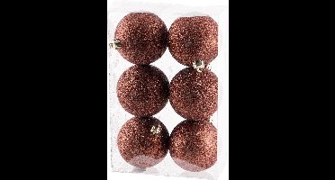 Cosy @ Home Kerstballen - Glitter Bruin - Kunststof - Ø8cm ( Set van 6 )