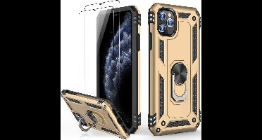 Telefoonhoesje Geschikt voor: iPhone 12 Pro Max hoesje Schokbestendige ring armor met 2X Glas Screenprotector goud