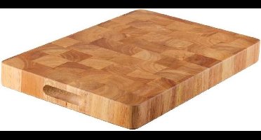 Vogue Dikke Snijplank Rubberhout met Diepe Handgrepen - 455x305x(H)45 mm - Houten Snijplank Schaakpatroon