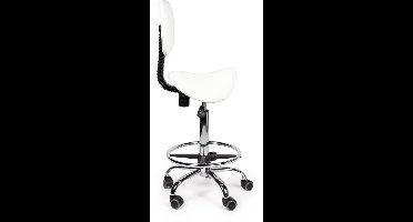 Ergonomische Zadelkruk Wit met Rugleuning – Verstelbare Zadelstoel met Wielen – Comfortabele Werkkruk voor Salon, Kappers & Thuis - Zithoogte 50-68cm - met Voetsteun