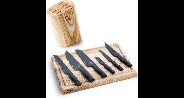 Chop & Grill - Esdoornhout Messenblok & Snijplak - 6-delige RVS Messenset