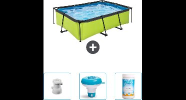 EXIT Rechthoekig Lime Frame Zwembad - 220 x 150 x 65 cm - Inclusief Pomp - Chloordrijver - Chloor - Nu extra voordelig