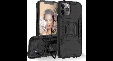 Hoesje Geschikt voor iPhone 12 Mini - Heavy Duty Armor hoesje Met Kickstand ringhouder – Zwart