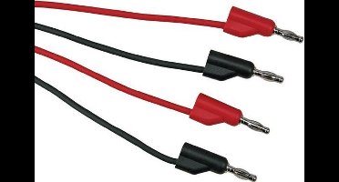 Velleman Aansluitsnoer, set, 2 stuks, banaanstekker, dubbel geïsoleerd, stapelbaar, kabellengte 100 cm, 4 mm, 30 V/6 A, zwart/rood