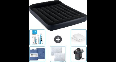 Intex Luchtbed - Twijfelaar - 137 x 191 x 25 cm - Donkerblauw - Inclusief Hoeslaken - Kussen - Pomp - Reparatieset en Kussenbeschermer