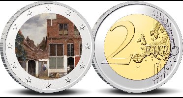 2 Euro munt kleur Vermeer Het Straatje