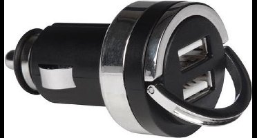 Velleman USB-lader voor de auto, 2 USB-poorten, 5 V 4.2 A, 21 W max., IC-technologie, inklapbare handgreep, geschikt voor het opladen van tablet PC's, smartphones, GPS, zwart