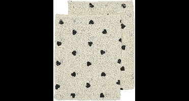 Meyco Baby Sweet Heart Washandjes - 2-Pack - Soft Sand/Black - 20x17 cm