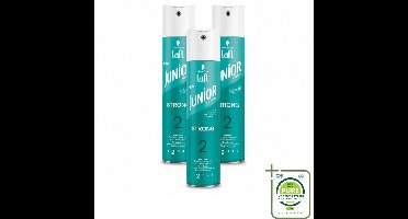 3 x Taft - Strong 2 - Junior Haarspray - Milde maar sterke fixatie - 250 ml - Grootverpakking - Haarspray - Haarspray Voor Kinderen - Haarspray Strong - Haarspray 48 Uur - Haarspray Vegan