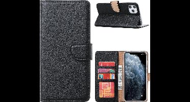 Hoesje Geschikt voor iPhone 13 Mini bookcase Met 2 stuks screenprotector temperede glass – Zwart