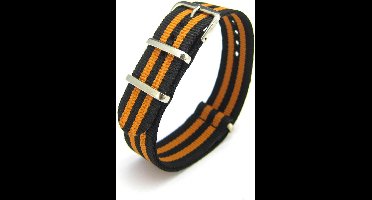 Premium Black Orange - Nato strap 22mm - Stripe - Horlogeband Zwart Oranje