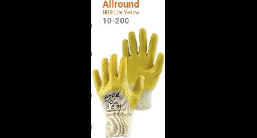 12x 12 paar - Werkhandschoenen PSP 10-200 Allround NBR Lite, Ademende rug Geel (per doos van 12x 12 paar), maat 10