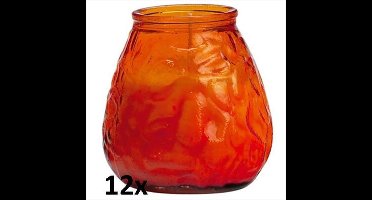 12 stuks low boys oranje glazen terras- tuinkaarsen 100/100 (70 uur)