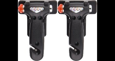 Premium Parts Veiligheidshamer met gordelsnijder - 2x - incl. houder - zwart - noodhamer