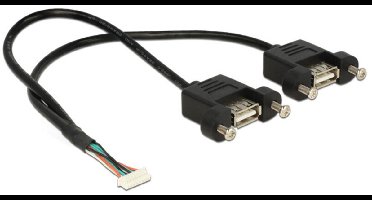 Delock Cable USB 2.0 pin header female 1.25 mm 8 pin > 2 x USB 2.0 Type-A female panel-mount 25 cm