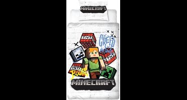 Minecraft - Eenpersoons Dubbelzijdig Dekbedovertrek - 140 x 200 - Met kussenhoes - Katoen en Polyester - Videogame Merchandise