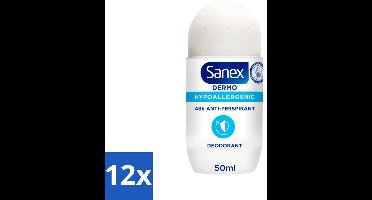 12 x Sanex Dermo - Deodorant Roller - Hypoallergeen - 48h Anti-Transpirant - 50 ml - Sanex - Deodorant - Antitranspirant - Hypoallergeen - 48 Uur Bescherming