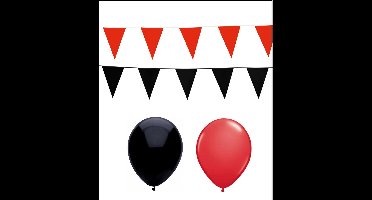 2x Vlaggenlijn rood/zwart 10 meter + 20 ballonnen rood/zwart - Versiering Slinger Feestdecoratie Decoratie