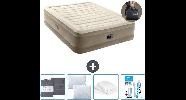 Intex Luchtbed - 2-Persoons - 152 x 203 x 46 cm - Beige - Inclusief pomp - Hoeslaken - Kussen - Reparatieset en Kussenbeschermer