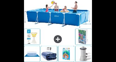Intex Rechthoekig Frame Zwembad - 450 x 220 x 84 cm - Blauw - Inclusief Grondzeil - Solarzeil - Speelgoed - Zwembadfilterpomp - 7-delig