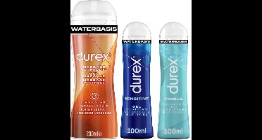 Durex - 3 Glijmiddelen - Voor Een Sensuele Aanraking - Waterbasis - Tingle 100ml- Massage Ylang Ylang 2 in 1 200ml - Sensitive 100ml