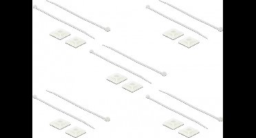 Tie-wraps 300 x 4,8mm (10 stuks) met zelfklevende houders (10 stuks) / transparant