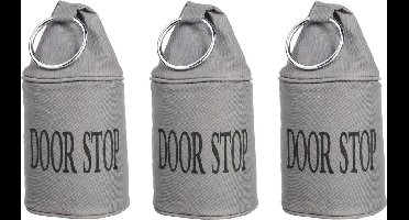 Canvas deurstopper grijs - 3x - met ring -H15 cm - Deur vastzetter - Deurstop 2,7 kg