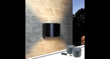 Solar wandlamp buiten 'Emme' - Rond - Set van 2 stuks - Up down light - Warm wit licht (2700K) - IP65 - 20 lumen - Tuinverlichting op zonne-energie - Zwart