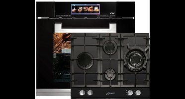 Inbouwoven - Kaiser - EH 6344 - Inbouwoven 60 cm - Zwart glas- 79 l - Air fryer- TFT - automatische braadfunctie + Gaskookplaat - KCG 6394 - kookplaat 60cm