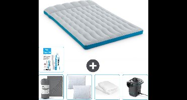 Intex Campingmat - 2-Persoons - 127 x 193 x 24 cm - Blauw - Inclusief Hoeslaken - Kussen - Pomp - Reparatieset en Kussenbeschermer