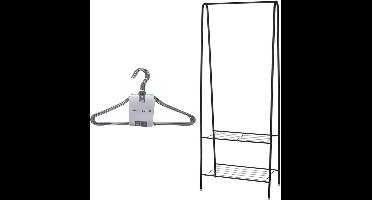 Set van kledingrek met plank en kledinghangers - metaal - 152 cm