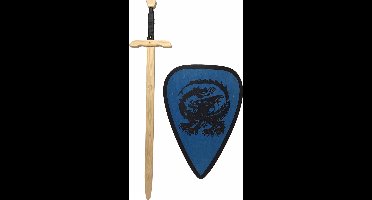 roofridderzwaard met ridderschild blauw met draak kinderzwaard houten zwaard houten ridder schild
