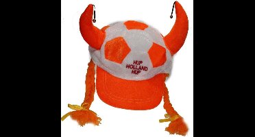 Hup Holland Hup Hoed Oranje met hoorntjes en vlechtjes