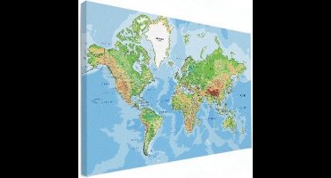 Wereldkaart Aardrijkskundig Origineel - Canvas 120x80