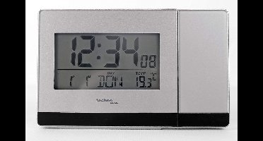 Technoline WT538 - Wekker - Digitaal - Tijdprojectie - Radiogestuurde tijdsaanduiding - Achtergrondverlichting - Datum en Temperatuurweergave - Rechthoek - Zilverkleurig