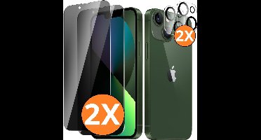 Privacy screenprotector Geschikt voor iPhone 13 - screenprotector Privacy Met iPhone 13 camera lens - Complete bescherming voor iPhone 13 – scherm en camera in één set - 2X