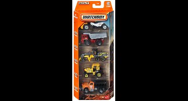 MATCHBOX 5 IN BOX MBX CONTRUCTION METAL (1:64) ROAD SCRAPER, TURF HAULER, GROUND GRINDER, TRACTOR KING, PLOW MASTER 6000