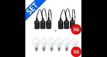 Verhuisfittingen 6 stuks + Philips LEDBulb Ledlampen 6 stuks | E27 - zwart - max. 40W | Combideal