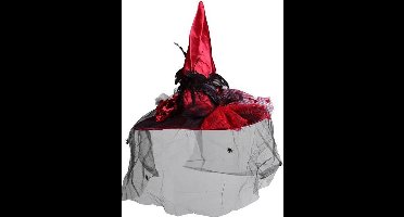 Heksenhoed Volwassenen Rood - Halloween - Halloween Heksenhoed - Met Spinnetjes - Luxe - Satijn - One size