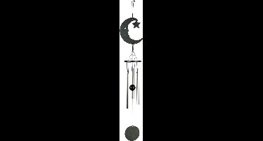 Windgong - Outdoor - Windmobiel - Windorgel - Maan - 35cm - Staal - Zwart - Zilver