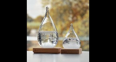 MikaMax Storm Glass Drop Large - Grote Druppel Stormglas met Kristallen en Houten Voet